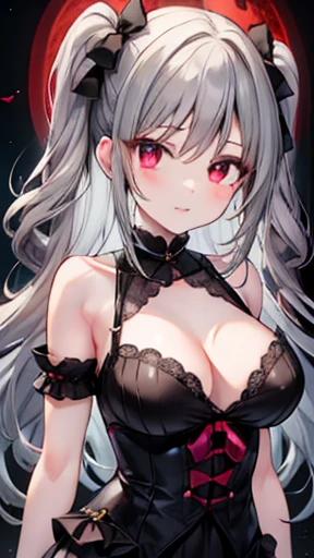 One girl,Gray Hair,Ranko Kanzaki,shoulder,Underarm,Gothicta,Red Moon,Large Breasts