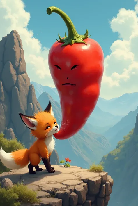 The fox kitten was playing on a mountain top when suddenly a chile attacked them