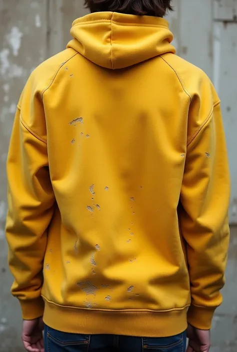 Yellow sweatshirt torn as realistic as possible with signs of use a little torn and the photo taken with the rear camera