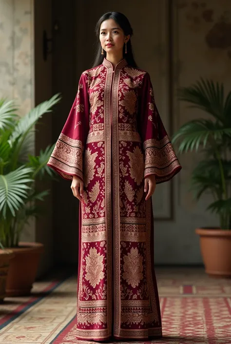 Baju kurung songket is maroon and white 