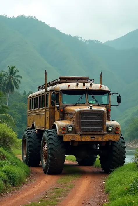 Modified ksrtc bus with big tyre like monster truck
on a valley in Kerala
