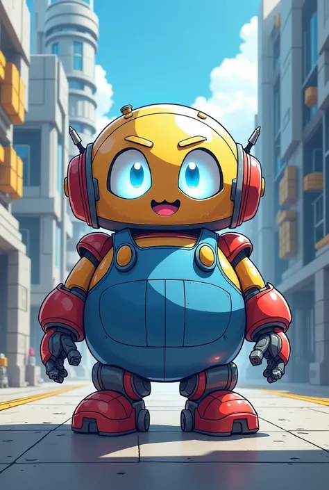 Gundam，（Gundam）Cyberpunk，Machinery of the future， Anime style 3d，Gundam，Round，Chubby，cute，Mario，Blue overalls，