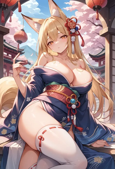 ((((masterpiece)))), ((((Highest quality)))), detailed,Wearing a kimono,woman,Fox Ears,Curvy