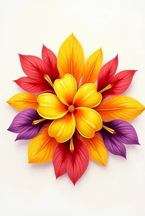 Pookalam  with yellow orange red purple flowers petel simple and attractive