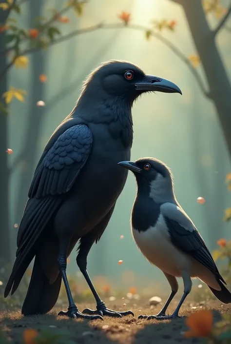 Compassion: Ensure that the expressions of both birds convey empathy and selflessness.

Resolution: Show the crows newfound sense of purpose through his posture or expression in the final scene.




These elements will help visually narrate the touching st...