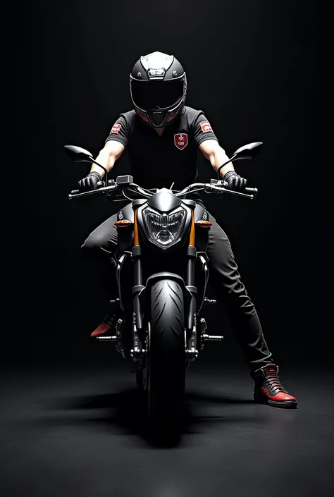 Shadow the hedgehog with a motorcycle helmet on a black background with a Suzuki Gixxer SF brand motorcycle with a polo shirt that says Paul and basketball number 3 