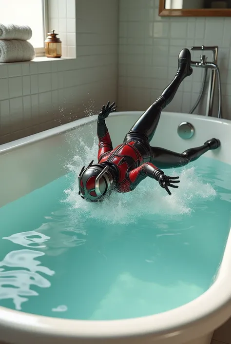 Ant-Man falls into a bathtub