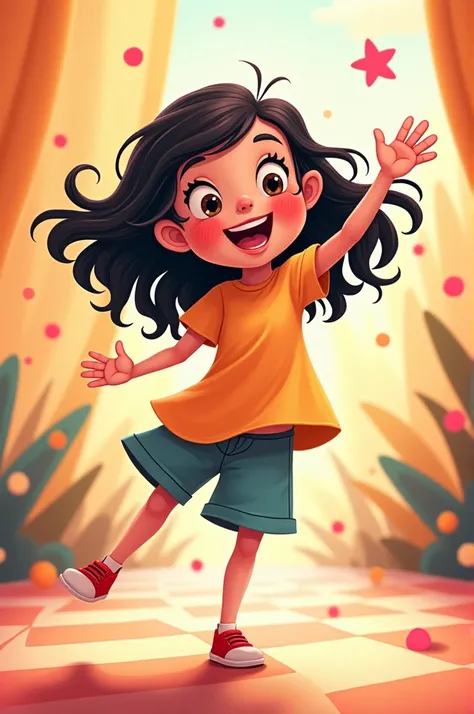 Cute girl dancing cartoon style 