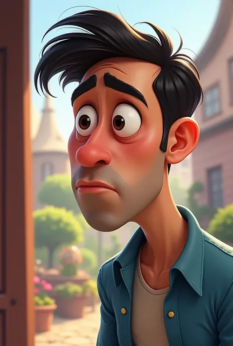 a man facing sideways with a worried face, disney style