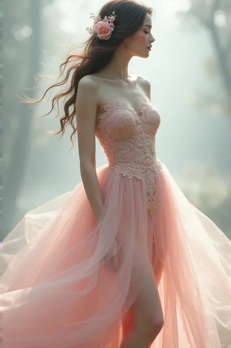 She looked as though she had been born in pink tulle and lace,