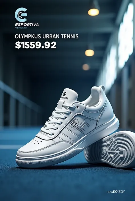 Create a banner ad for sneakers worth 159,92 with the Olympikus Urban tennis model and the Casa Esportiva symbol