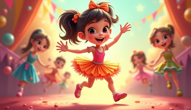 Cute girl dancing cartoon style with a dancing outfit