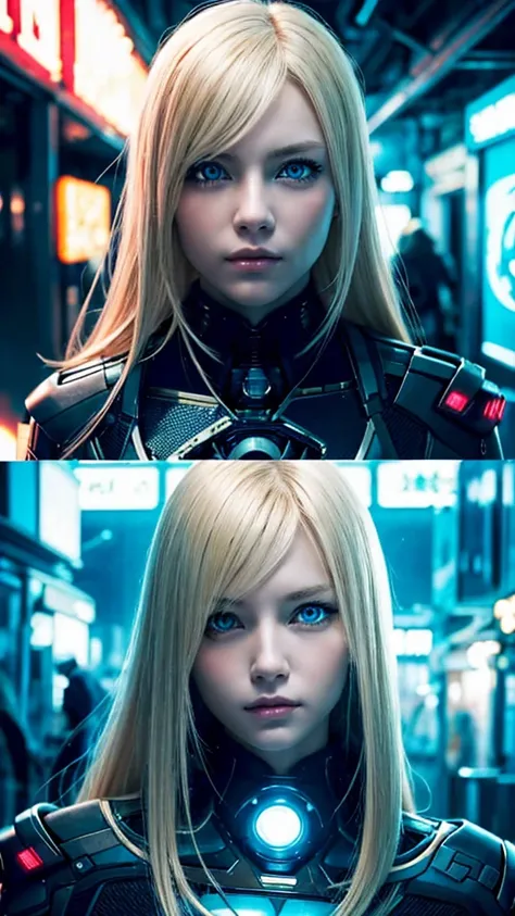 美しいBlondeの女性, Blonde, blue eyes, Cyberpunk style woman, high tech, futurist, High quality images