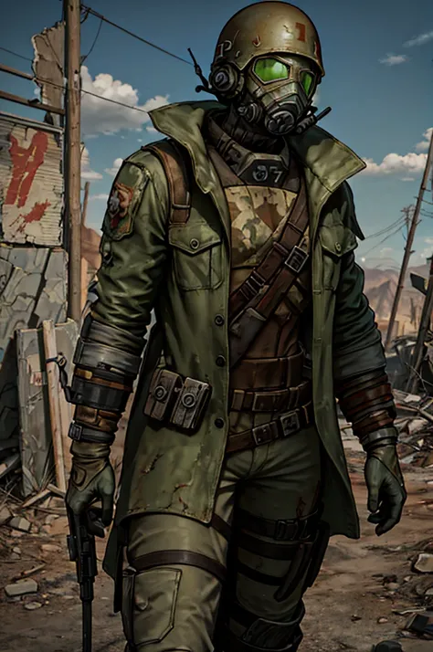 a male soldier, of a post apocalyptic future, a soldier of a post apocalyptic government, fallout style.