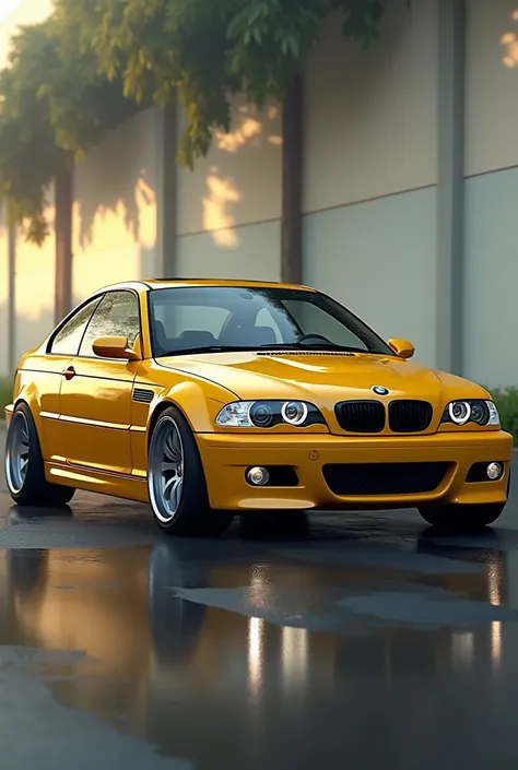 Yellow bmw e46 on wheels