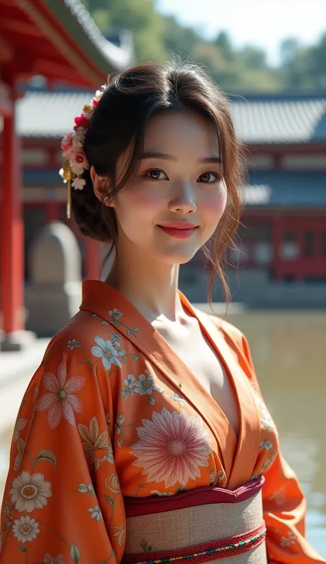 Japan、Daytime、kimono、silk、A diligent smile、From the waist up、Beautiful smile、Overflowing Chest、My nipples are erect、V-line chest、G Cup、Chest release、Similar to Norika Fujiwara 、High resolution、Detailed background depiction、Clear, detailed landscapes、In 8K ...