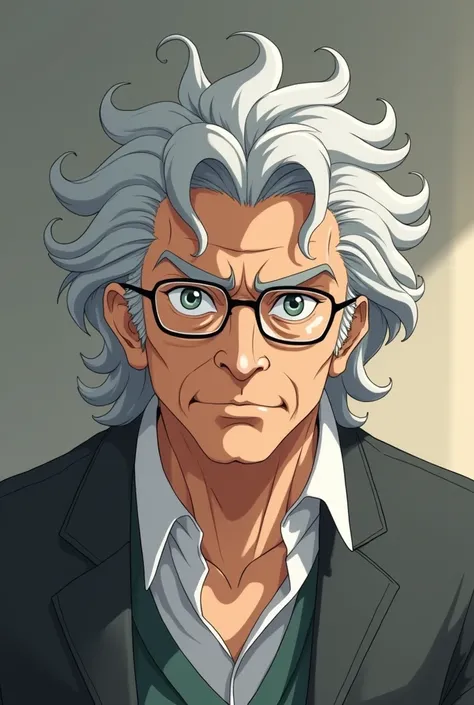 Gray Hair、Parted bangs、Natural curls、Frowning、Anime Style、male、Glasses