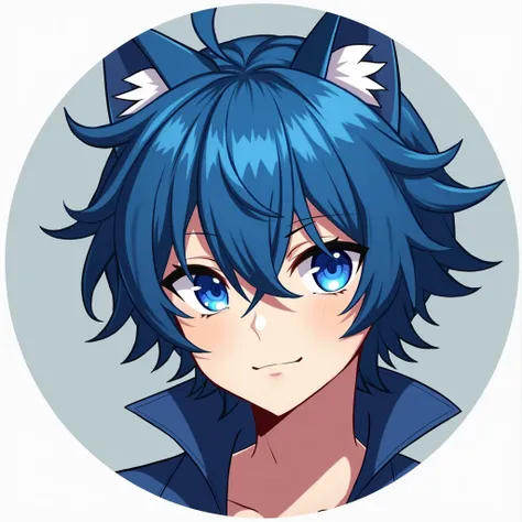 blue eyes, Wolf Ears,Stylized anime artwork, Wolf, Digital Painting, Palette knife, Photoshop Acrylic Painting, Anime Studio, icon,High resolution, masterpiece, Highest quality, detailed, male,No background,Round Frame,Blue Hair