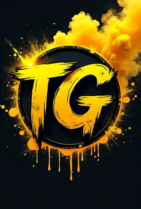 Create a round logo with viking hockey “TG16” in yellow and black graffiti style and a yellow smoke bomb