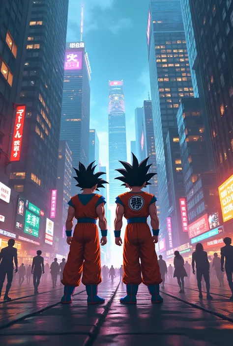 Goku and Vegeta are lost in a city