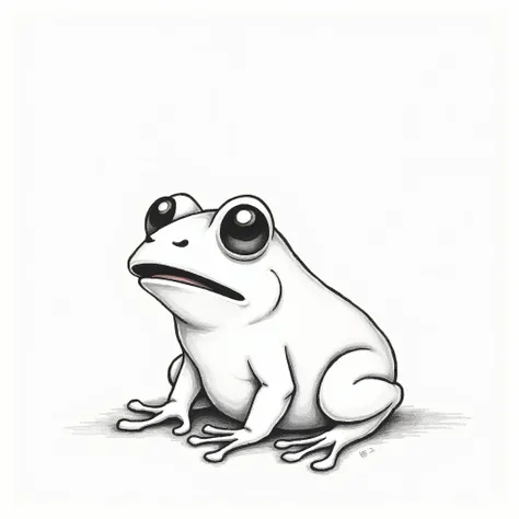 Hand-painted Q version black and white simple line draft，A little frog is crying
