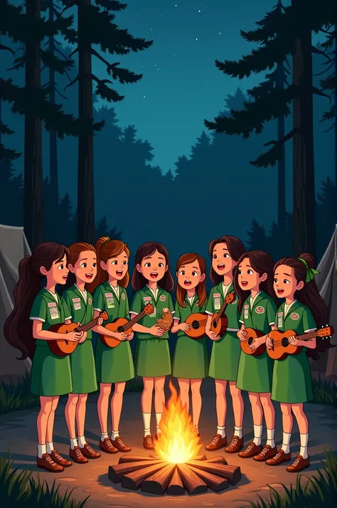 Girl Scouts sing together at camp