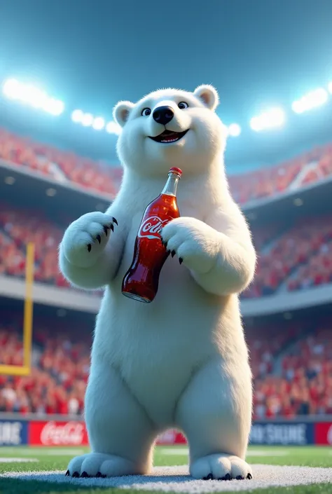 Polar Bear mascot  grab soda bottle in hand 