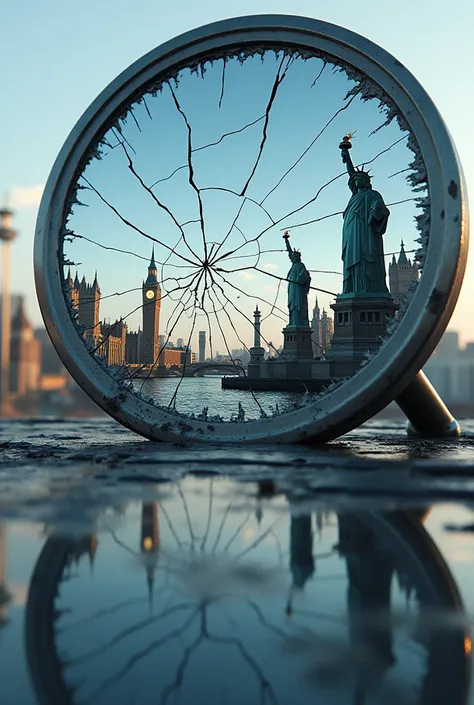 A CRACKED MIRROR, WITH SEVERAL TOURIST ATTRACTIONS