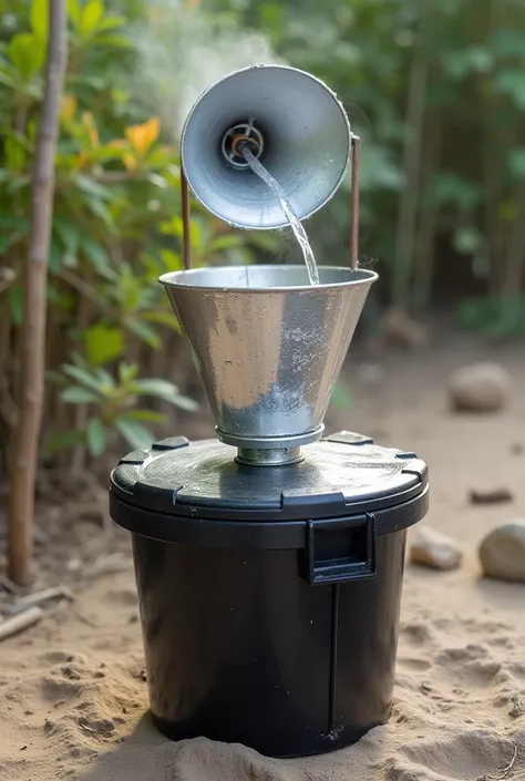 Genrate a diagram or illustration on the following basis    
 ⚡Tittle-"A low cost Solar Water Purifier"
✳️Materials Needed:
1)A large black plastic or glass container with a lid like a wide-mouth jar(large cointainer will help to evaporates fast)
2)A small...