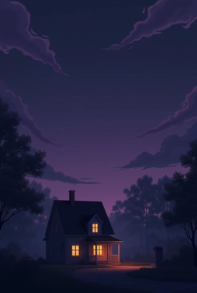 Purple dark sky outside a house 

