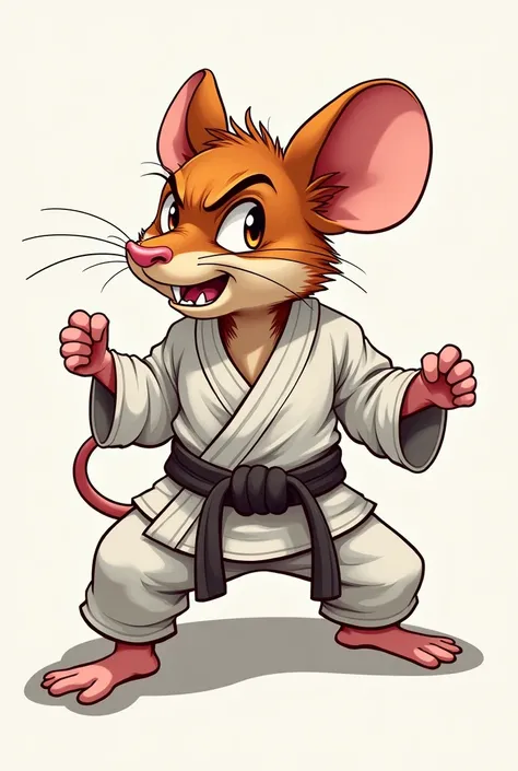 An aggressive animated mouse in a jiu jitsu kimono