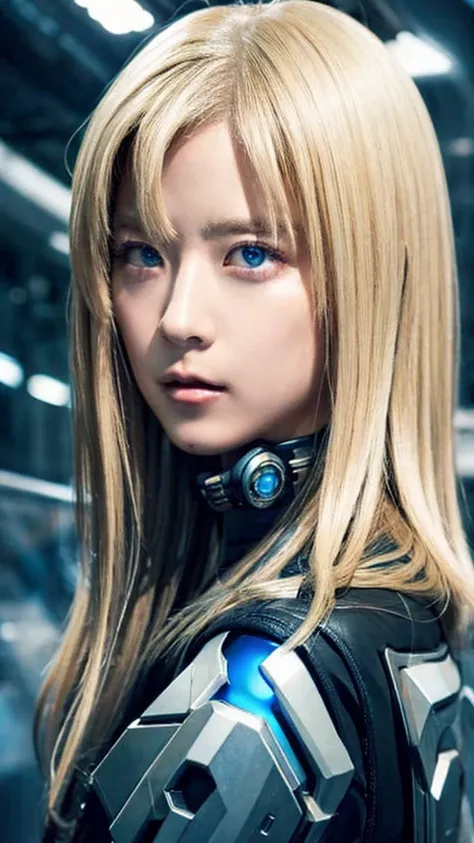 美しいblondeの女性, blonde, blue eyes, cyberpunk style woman, high tech, futurist, high-quality images、