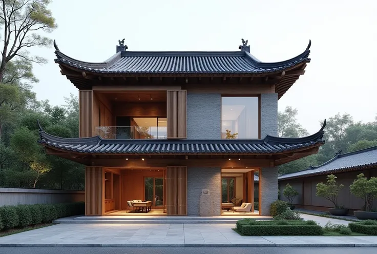 Of course。When describing this shorter Chinese-style building with shorter eaves，The characteristics of short eaves are emphasized as follows：

### Features of short eaves 1. **Eave height and extension**：
   - **Low eaves**：The building’s eaves are design...