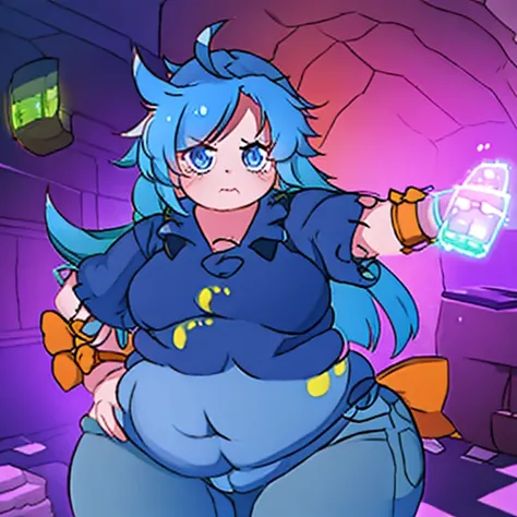 ((best quality, 4k, 8k, anime girl)), (((ssbbw))), (((ussbbw))), ((chubby)), ((very obese)), (((extremely tight suit))), (((beautiful extremely detailed face))), ((beautiful eyes)), cinematic lighting, realistic anatomy, large breasts, extremely thick thig...