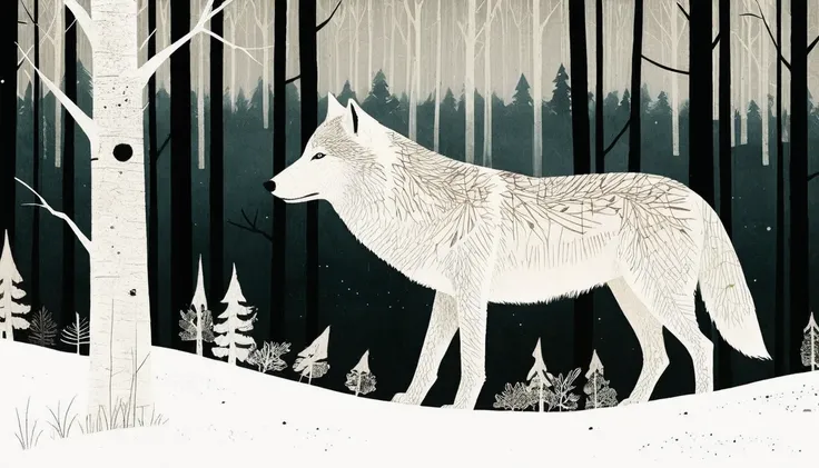 White Wolf, by Jon Klassen.
(best quality, masterpiece), very aesthetic, perfect composition, intricate details, ultra-detailed, vivid colors