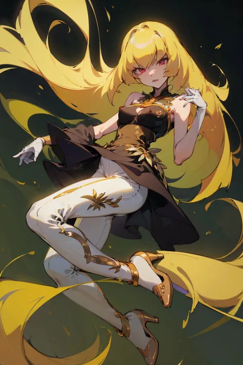 NSFW,((Highest quality)), ((masterpiece)), (Familiar), Lusamine,thin,thin,Long blonde hair,Small breasts,Erect nipples,Adult female,Green Eyes,Slanted Eyes,Sleeveless dress,Black Dress,Gold embroidery,White pants style,High heels,Fascinating
