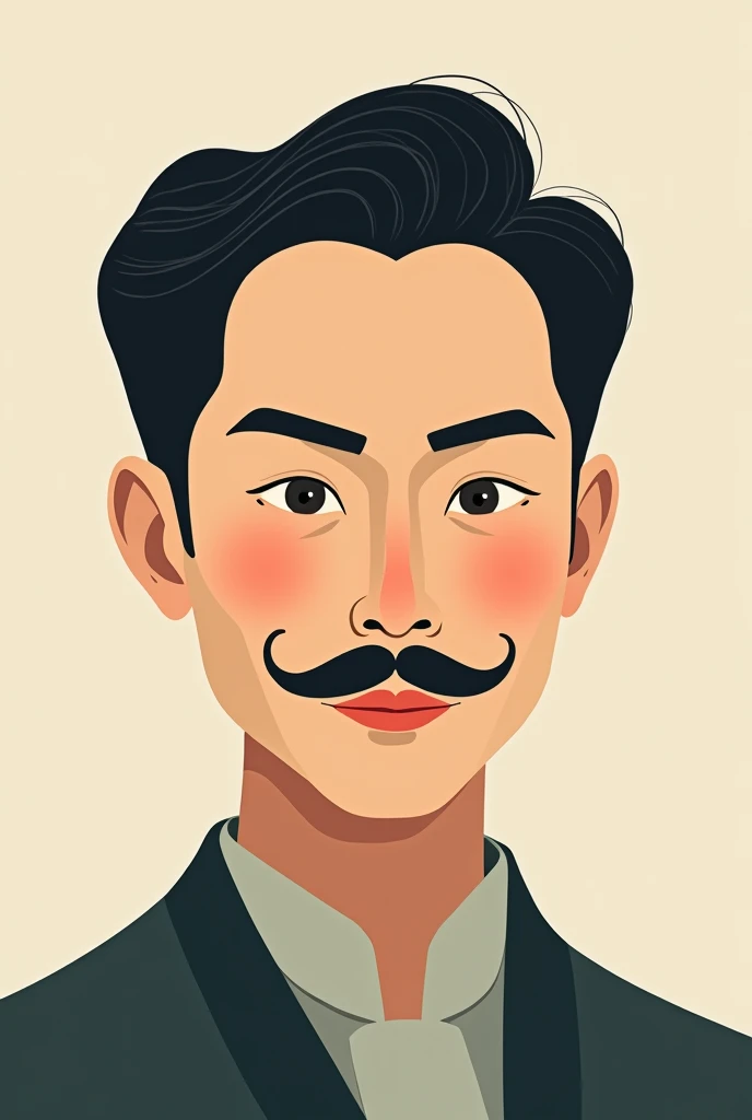 chinese face, 2d, mustache, simple. 