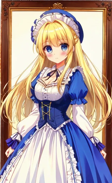 Beautiful long blonde　Blue Eyes　Cowboy Shot　Victorian dress