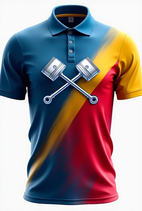 Blue and red yellow gradient sports polo shirts with a crossed piston on the chest without a collar