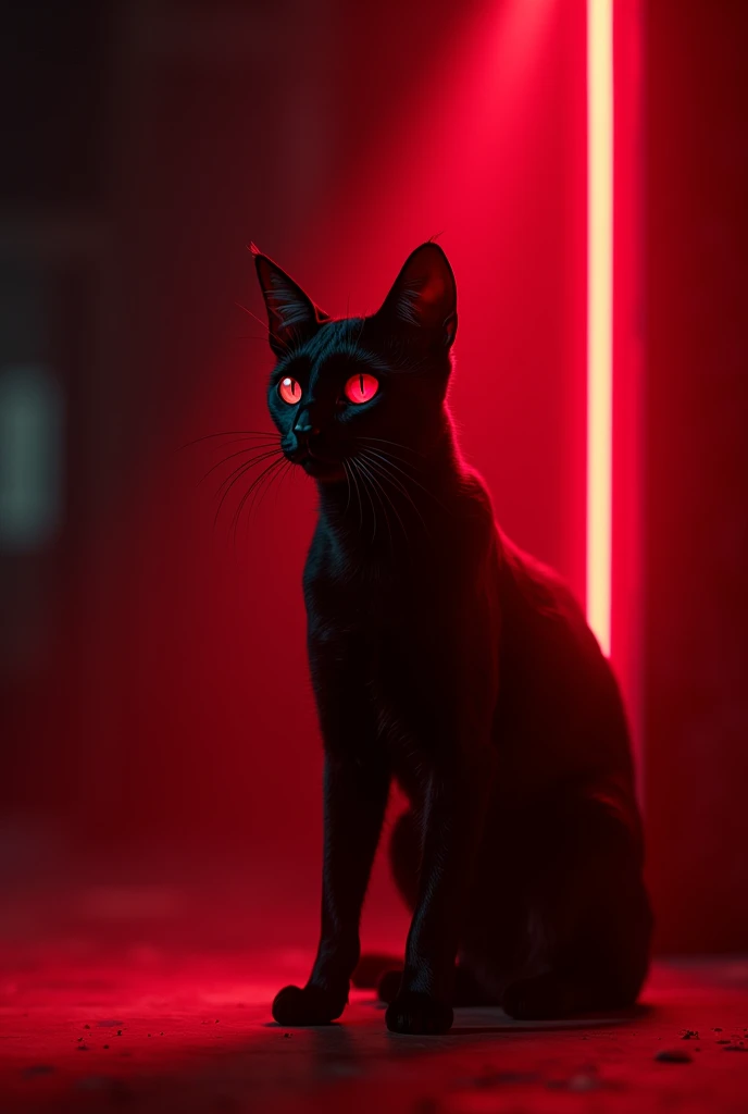 Dark cat with red neon light