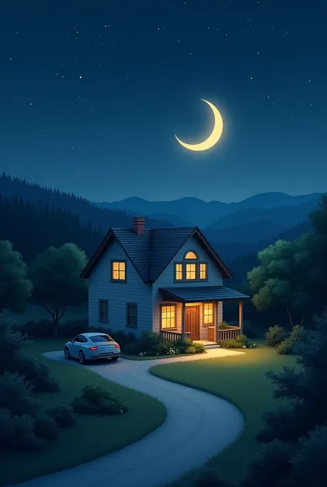 Night moon house car