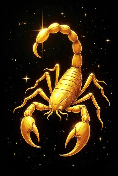 Make a golden drawing of the Scorpio constellation