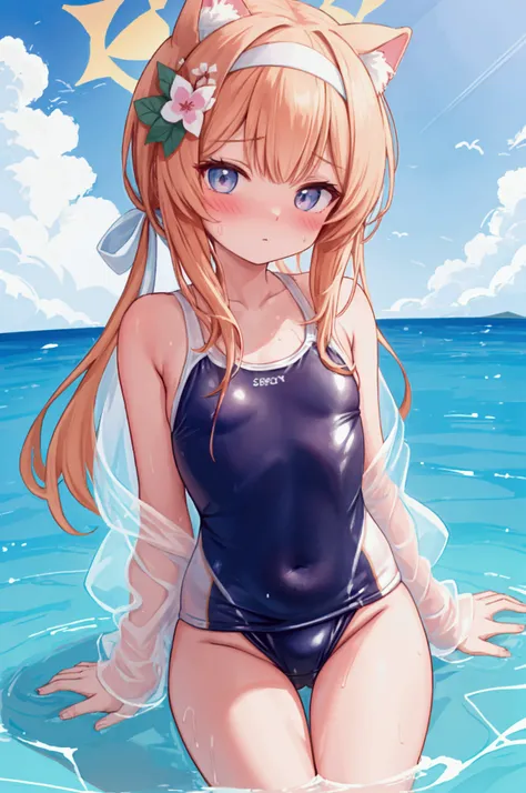 big games,Swimsuit、See-through school swimsuit、Flat Chest、White school swimsuit、See-through、Looking at this、blush one&#39;s cheeks