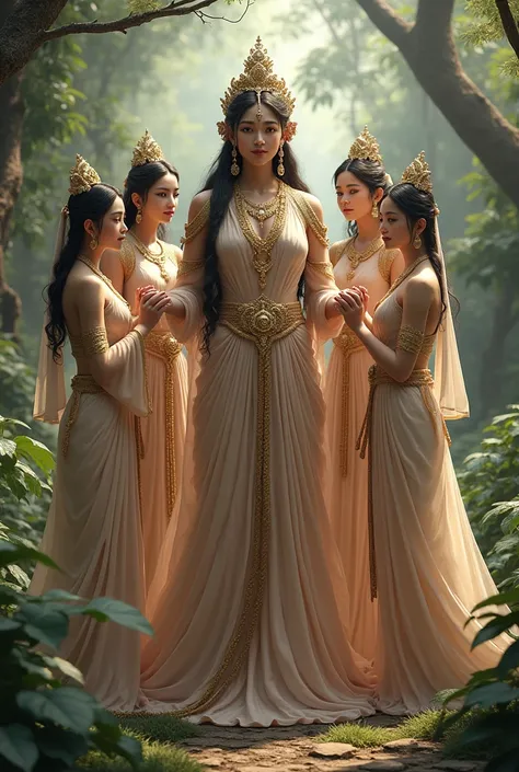 (photorealism:1.2), khantai brahma with 5 girls
