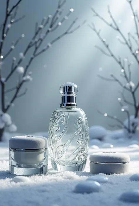 Create an image of a perfume , creme,and perfume as a winter collection from the brand Aurélia Velvet 
