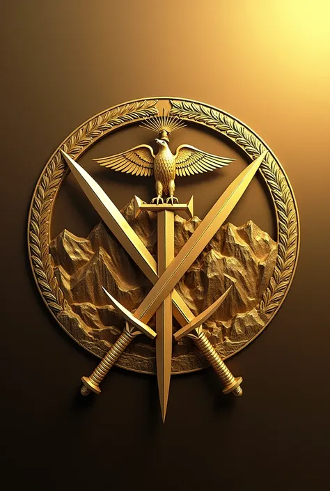 Military 
Ranking Symbol: Two swords in round shape and between a round a mountain range and the top intersection of swords a eagle all will be in golden color