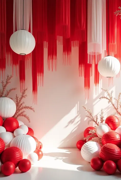 Generate me a red and white event decoration without the inflatable balloons 