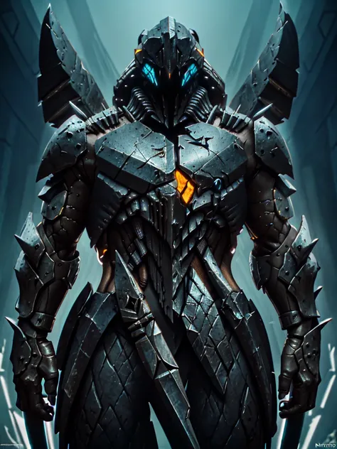 1 predator humanoid with claws and sharp teeth, futuristic armor and a spear with a skull on the tip, very detailed, cinematic l...