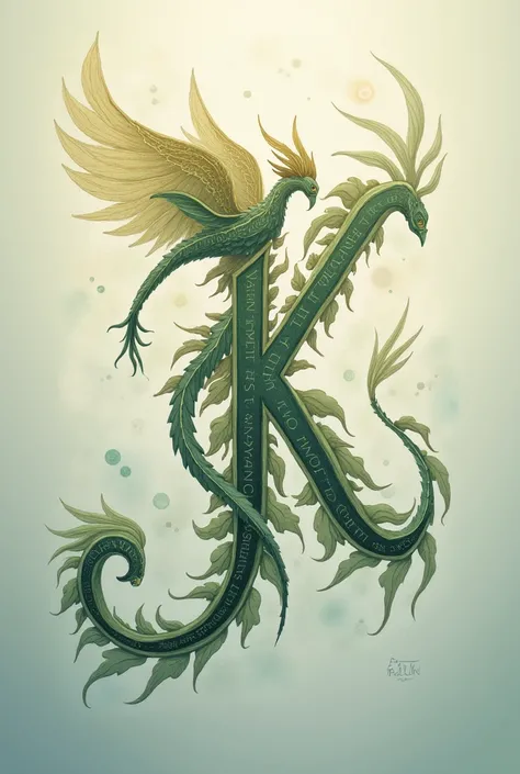 Create an image of a letter j and a letter k intertwined with letter letters that have wings coming out of them
