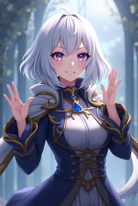 Honkai playable character white hair: Star Rail. Merlin&#39;s Claw of Xianzhou Yaoqing and one of the Seven Arbiter Generals of the Xianzhou Alliance. Unusual and direct, she exudes a natural charm. with hands up 